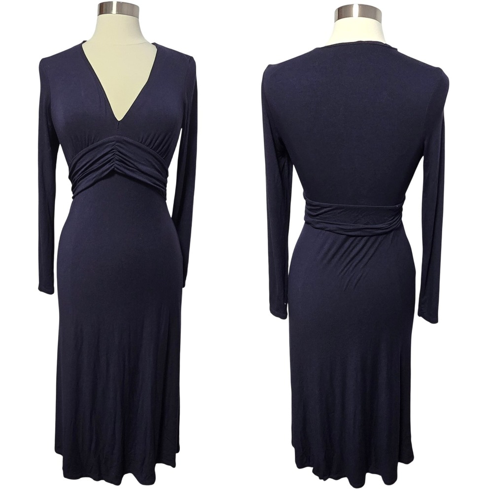 Boden Womens Navy Blue V-Neck Fit & Flare Waist Long Sleeve Midi Dress US 6R‎